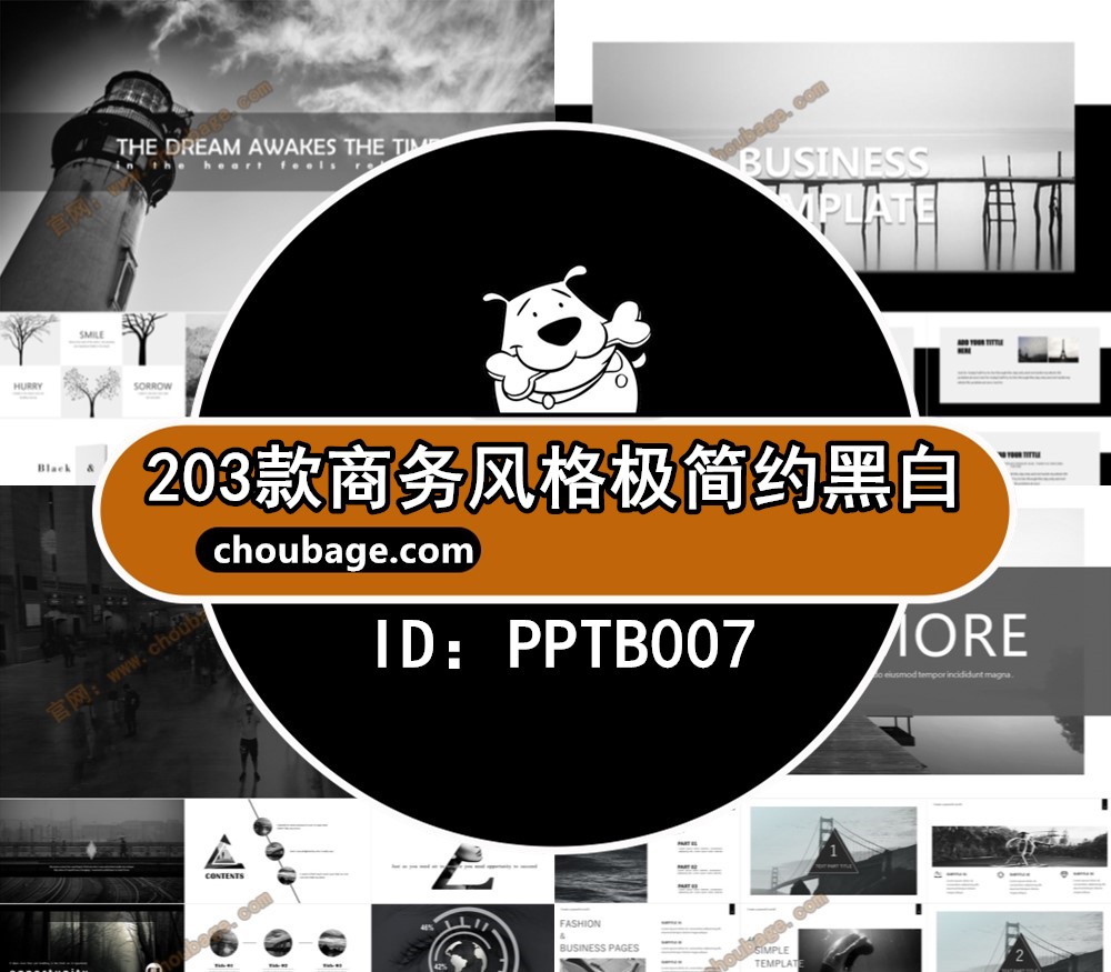 PPTB007 商务风格极简约欧美时尚行业清新大气时装服装黑白ppt素材203款